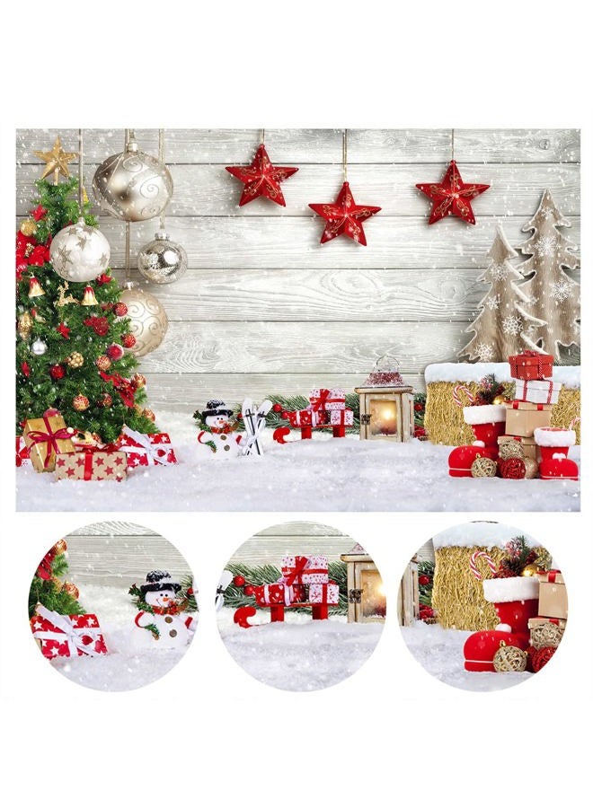 SJOLOON Christmas Backdrop White Wood Floor with Snowflake Backdrop Christmas Tree Gifts Background for Christmas Party Decoration Family Gathering 12392 (8x6FT) - Image 5