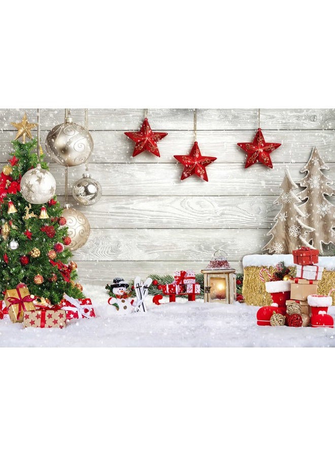 SJOLOON Christmas Backdrop White Wood Floor with Snowflake Backdrop Christmas Tree Gifts Background for Christmas Party Decoration Family Gathering 12392 (8x6FT) - Image 1