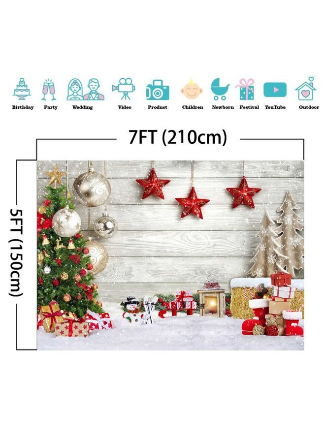 SJOLOON Christmas Backdrop White Wood Floor with Snowflake Backdrop Christmas Tree Gifts Background for Christmas Party Decoration Family Gathering 12392 (8x6FT) - Image 3