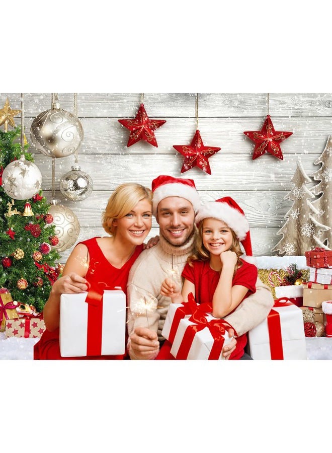 SJOLOON Christmas Backdrop White Wood Floor with Snowflake Backdrop Christmas Tree Gifts Background for Christmas Party Decoration Family Gathering 12392 (8x6FT) - Image 4