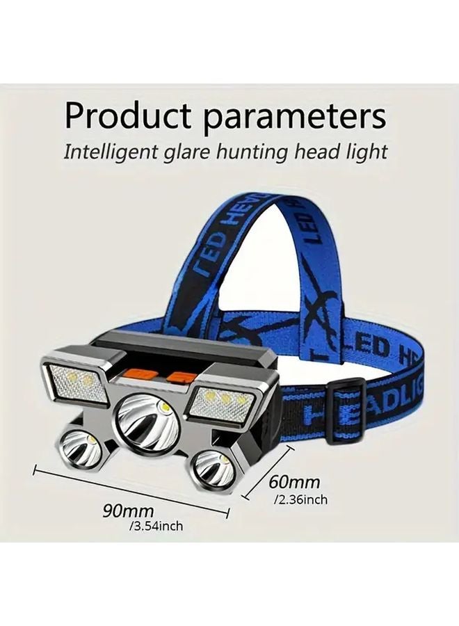 Black 5 LED Headlamp USB Rechargeable Super Bright Headlight For Camping Fishing - Image 4