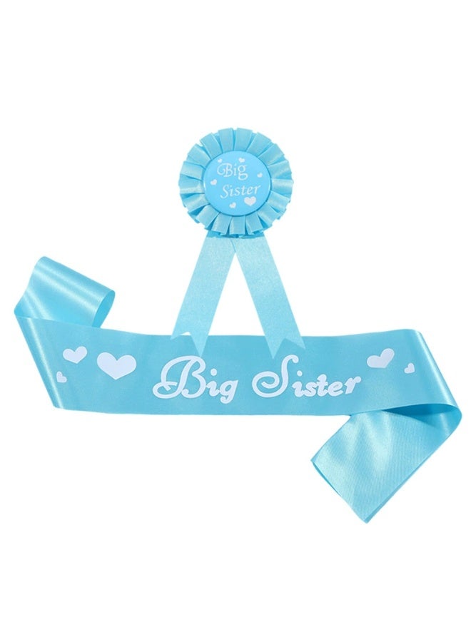 4Pieces Big Sister Accessory Set, Include Big Sister Satin Sash And Badge Pin for Baby Shower Baby Gender Reveal Big Sister to be Party (Pink+Blue) - Image 3