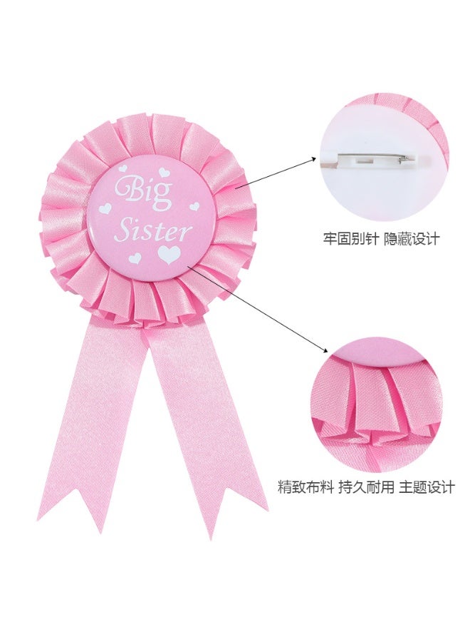 4Pieces Big Sister Accessory Set, Include Big Sister Satin Sash And Badge Pin for Baby Shower Baby Gender Reveal Big Sister to be Party (Pink+Blue) - Image 2