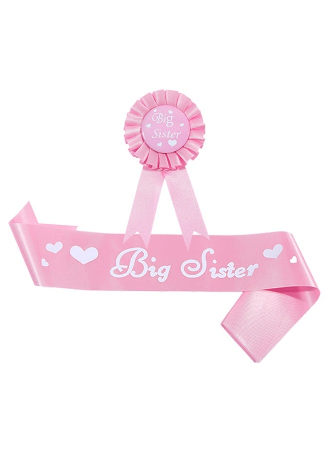 4Pieces Big Sister Accessory Set, Include Big Sister Satin Sash And Badge Pin for Baby Shower Baby Gender Reveal Big Sister to be Party (Pink+Blue) - Image 4