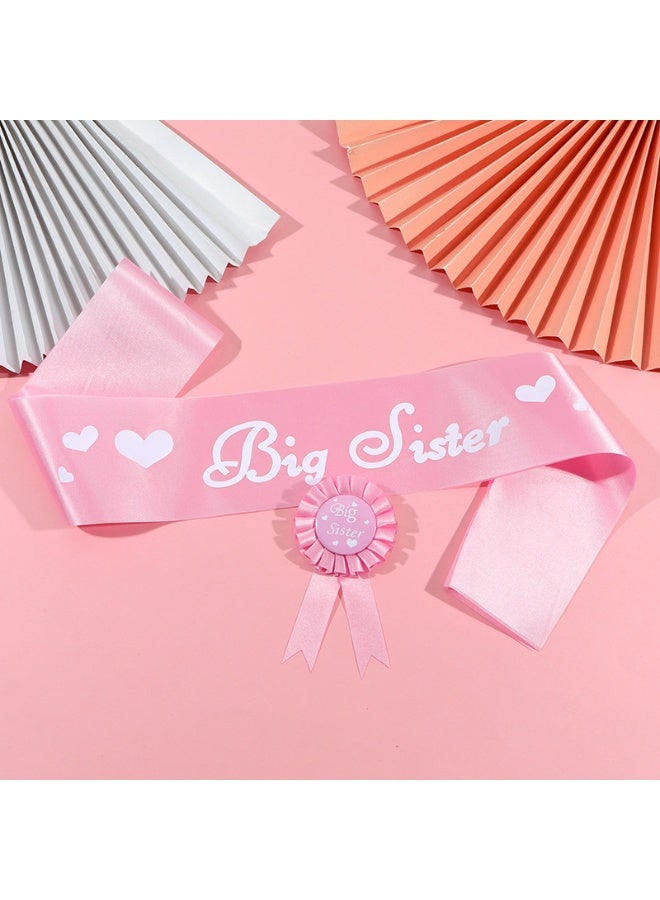 4Pieces Big Sister Accessory Set, Include Big Sister Satin Sash And Badge Pin for Baby Shower Baby Gender Reveal Big Sister to be Party (Pink+Blue) - Image 5