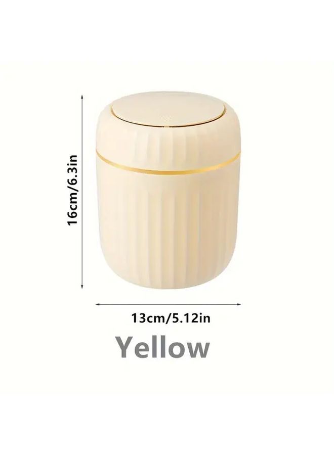White Compact Mini Trash Can Desktop Push Style Lidded Waste Bin for Office Bedroom - Image 3