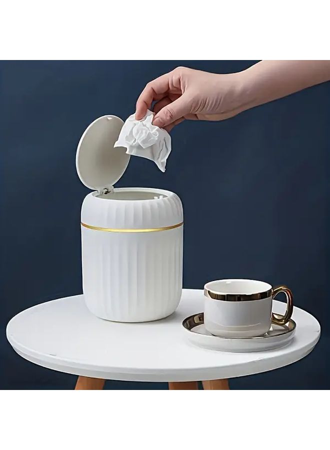 White Compact Mini Trash Can Desktop Push Style Lidded Waste Bin for Office Bedroom - Image 4
