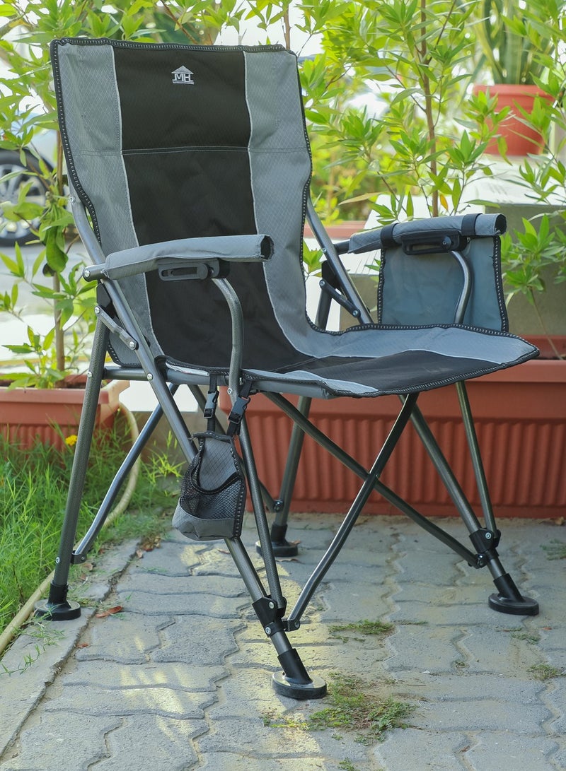 Multi Home Furniture New Modern Design Camping Chair With Cup holder and Pockets Beach Chair Garden Chair With Comfortable Tilted Back-Cup Holder-Carry Bag for Indoor Outdoor Travelling MH-C104Grey/black - Image 1