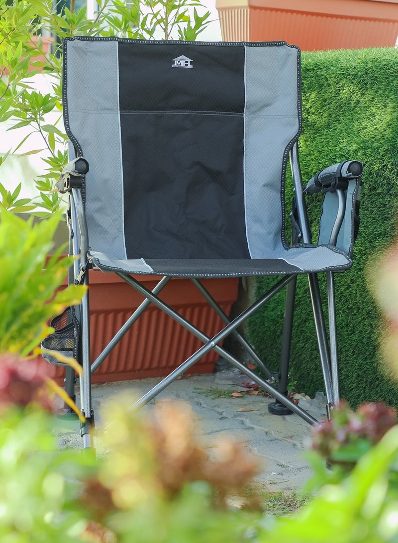 Multi Home Furniture New Modern Design Camping Chair With Cup holder and Pockets Beach Chair Garden Chair With Comfortable Tilted Back-Cup Holder-Carry Bag for Indoor Outdoor Travelling MH-C104Grey/black - Image 4