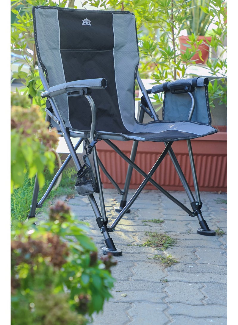 Multi Home Furniture New Modern Design Camping Chair With Cup holder and Pockets Beach Chair Garden Chair With Comfortable Tilted Back-Cup Holder-Carry Bag for Indoor Outdoor Travelling MH-C104Grey/black - Image 3