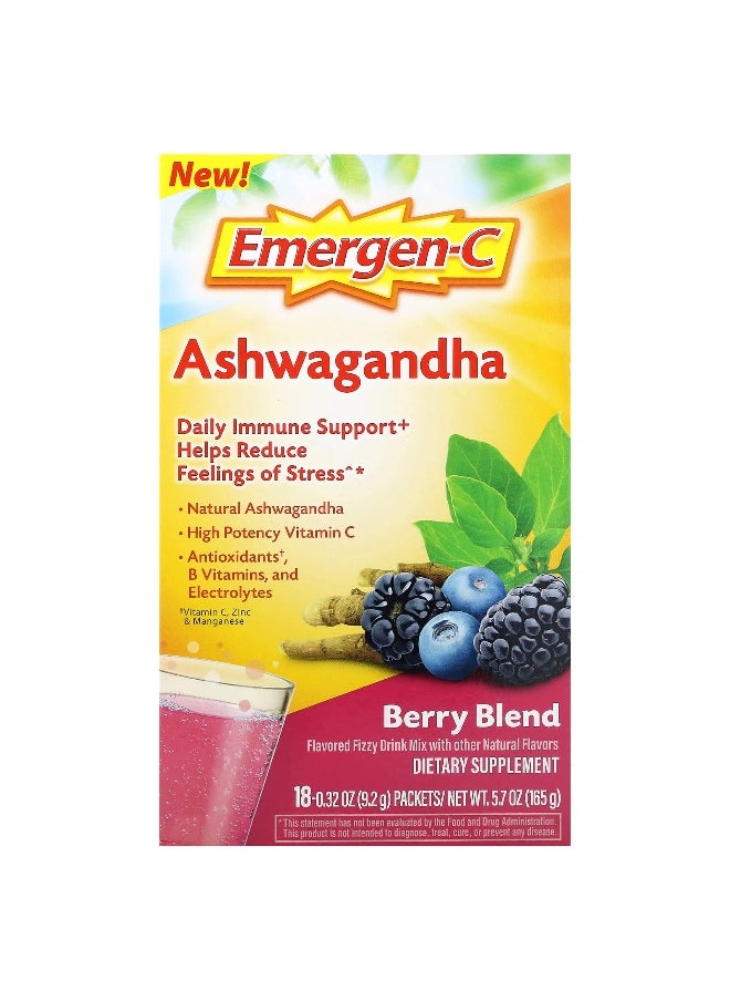 Emergen-C - Emergen-C, Ashwagandha, Berry Blend, 18 Packets, 0.32 oz (9.2 g) Each - Image 1