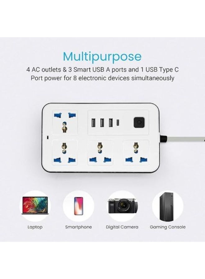 PowerMax (633) Power strip (4 power outlets + 3 USB + 1 Type-C) Power strip, very long wire, 5 meters - Image 5
