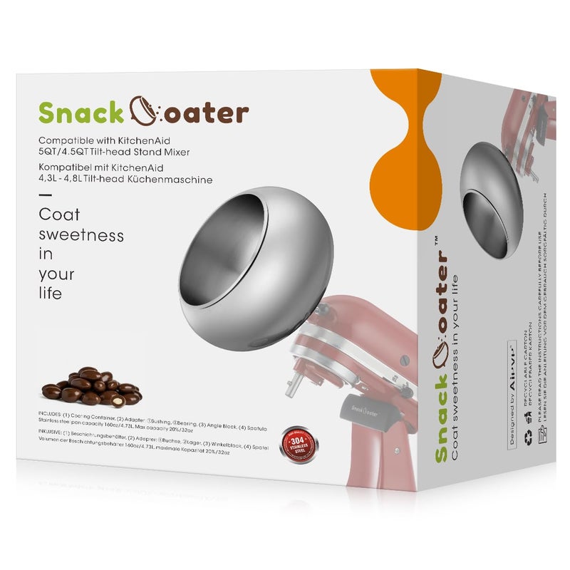 AIEVE Aieve Snack Coater Compatible with KitchenAid Tilt-Head Stand Mixer for Making Chocolate Covered Almonds, Pistachio, Peanut, Freeze Dried Strawberry, Raisin, Macadamia Nuts and Blueberry  - Image 1