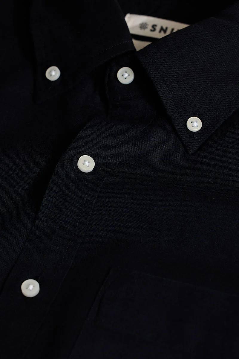 SNITCH Black Solid Long Sleeve Slim Fit Casual Shirt