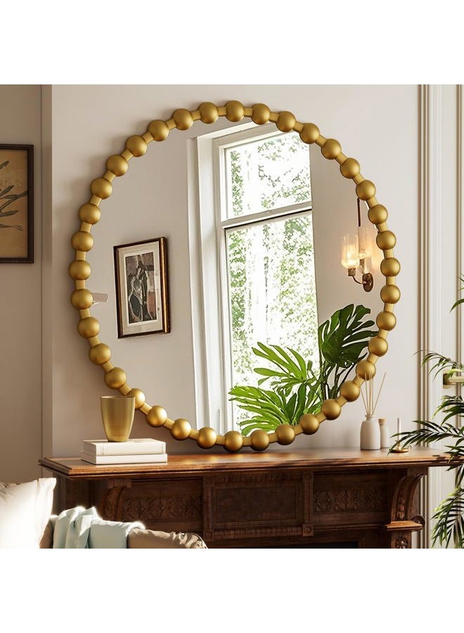 Easly Round Mirror for Wall, 36 Inch Gold Beaded Frame Decorative Vanity Mirror, Circle Bathroom Mirror with High-Definition Lense, Modern Wall Decor for Bathroom, Living Room, Bedroom, Entryway - Image 1