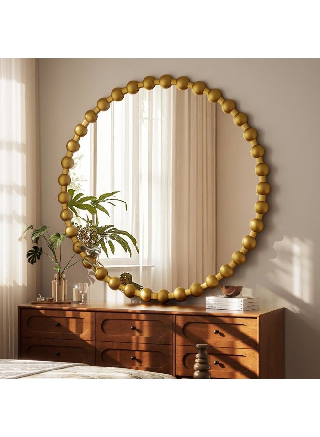 Easly Round Mirror for Wall, 36 Inch Gold Beaded Frame Decorative Vanity Mirror, Circle Bathroom Mirror with High-Definition Lense, Modern Wall Decor for Bathroom, Living Room, Bedroom, Entryway - Image 2