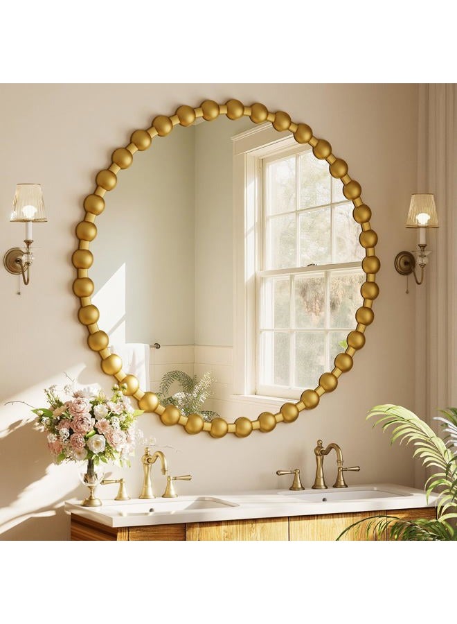 Easly Round Mirror for Wall, 36 Inch Gold Beaded Frame Decorative Vanity Mirror, Circle Bathroom Mirror with High-Definition Lense, Modern Wall Decor for Bathroom, Living Room, Bedroom, Entryway - Image 3