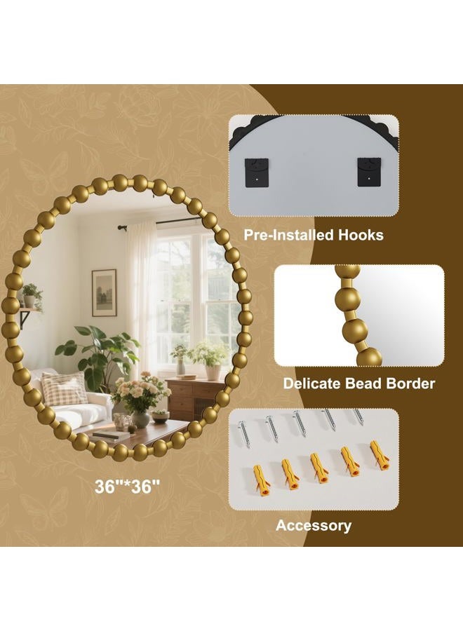 Easly Round Mirror for Wall, 36 Inch Gold Beaded Frame Decorative Vanity Mirror, Circle Bathroom Mirror with High-Definition Lense, Modern Wall Decor for Bathroom, Living Room, Bedroom, Entryway - Image 4