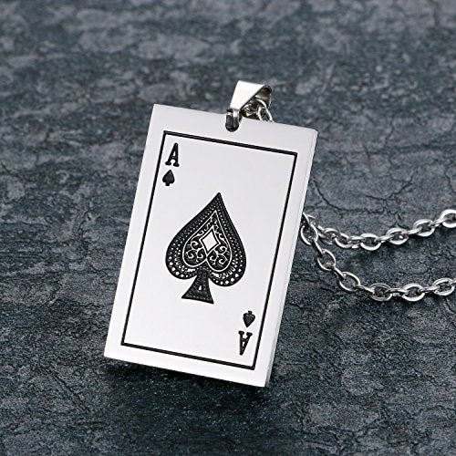 Aroncent 2 Pcs Stainless Steel Ace of Spades Necklace Braided Leather Cool Bracelet Poker Jewerly Set Cool Bracelets Cool Necklace for Men - Image 2
