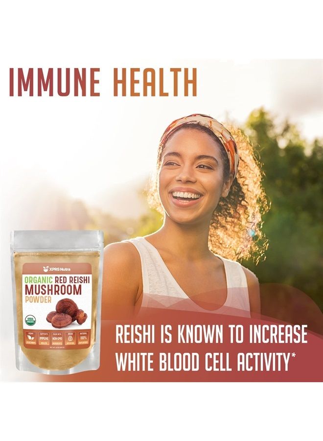 XPRS Nutra مسحوق فطر الريشي الأحمر العضوي - مسحوق ريشي متميز للذاكرة - فطر ريشي نباتي لطول العمر والطاقة (4 أونصة) - Image 2