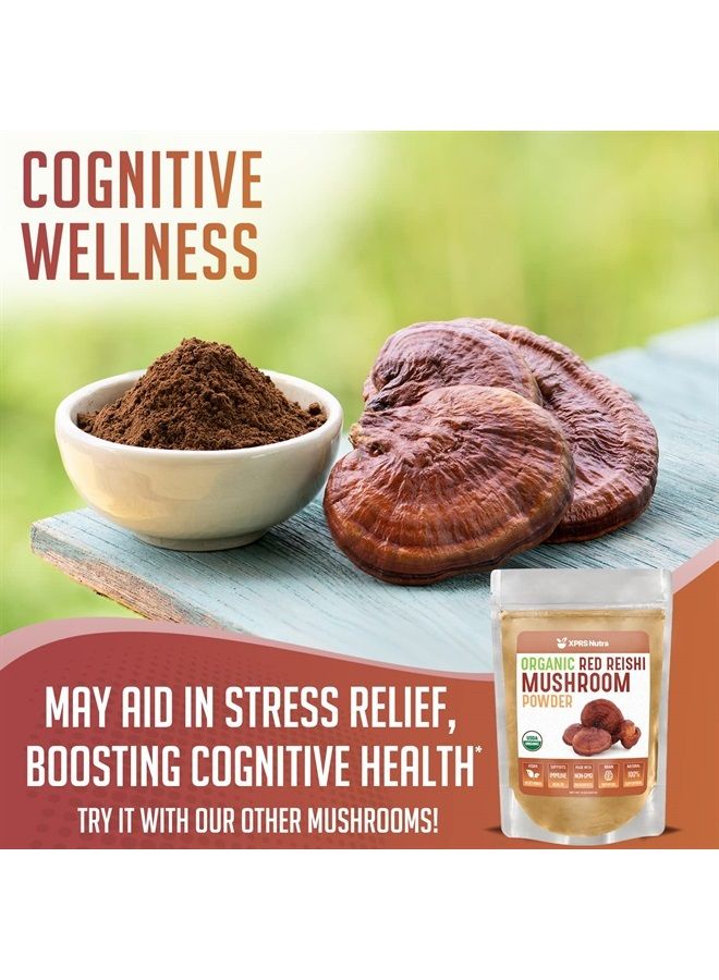 XPRS Nutra مسحوق فطر الريشي الأحمر العضوي - مسحوق ريشي متميز للذاكرة - فطر ريشي نباتي لطول العمر والطاقة (4 أونصة) - Image 3
