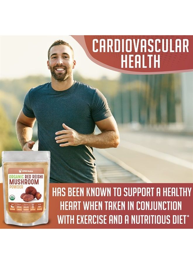 XPRS Nutra مسحوق فطر الريشي الأحمر العضوي - مسحوق ريشي متميز للذاكرة - فطر ريشي نباتي لطول العمر والطاقة (4 أونصة) - Image 4