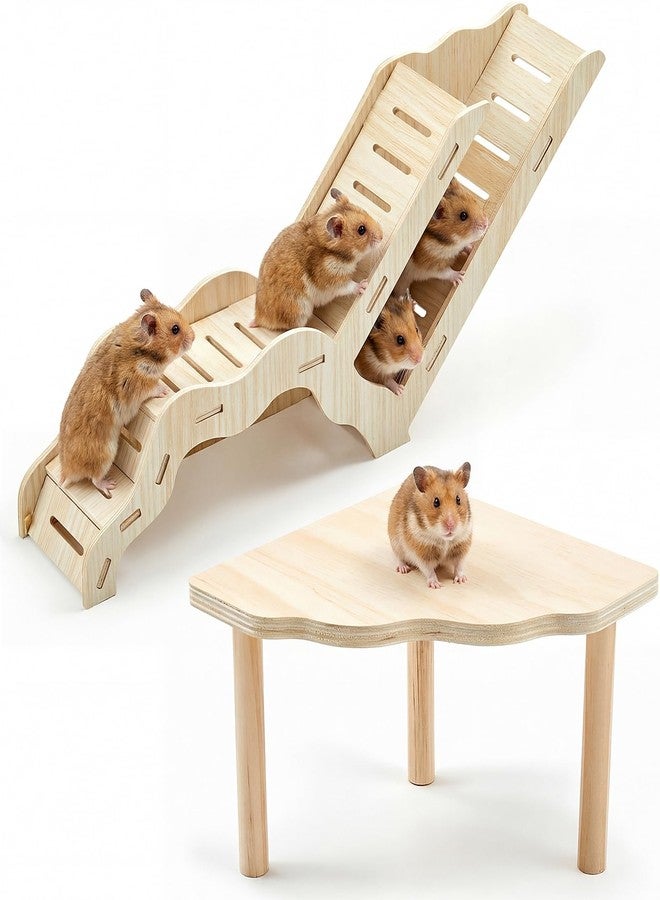 Sonwyoung 2 Pcs Wooden Hamster Platform with Ladder & Tunnel for Gerbils, Rats, Mice, Syrian Hamsters Burrowing Climbing, Hamster Cage Accessories, Habitat Enrichment Decor(Wooden Ladder Burrow) - Image 1