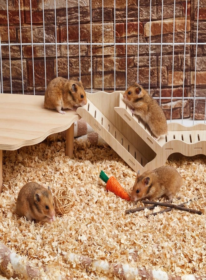 Sonwyoung 2 Pcs Wooden Hamster Platform with Ladder & Tunnel for Gerbils, Rats, Mice, Syrian Hamsters Burrowing Climbing, Hamster Cage Accessories, Habitat Enrichment Decor(Wooden Ladder Burrow) - Image 2