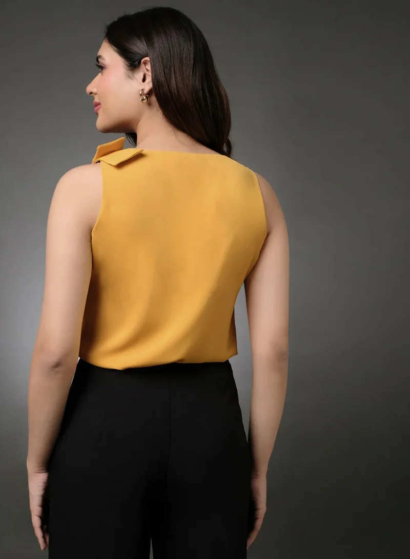 Zigzag Side Bow Detailed Yellow Top