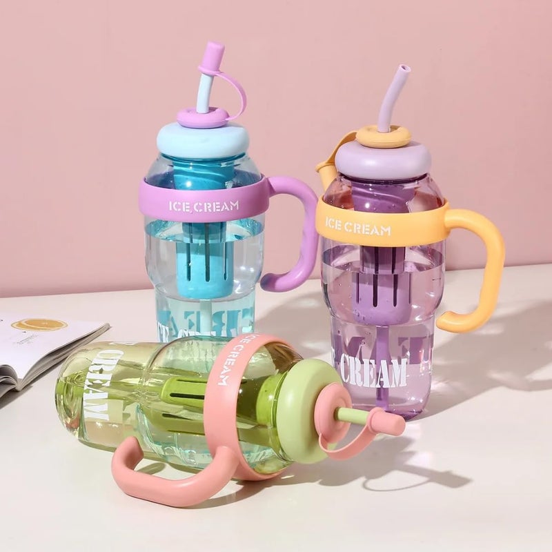 Heattack Baethan Colorful Ice Bottle with Straw 1300ml BPAFree HeatResistant Large Capacity Detox Water Bottle with Handle for Kids Adults Gym Outdoor Travel MultiColor - Image 2