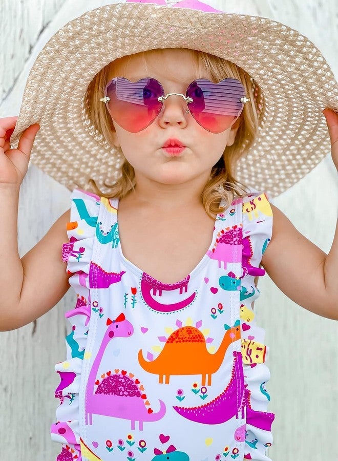 RAISEVERN Baby Girls Swimsuit Ruffles Dinosaur Bathing Suits Cute Cartoon Colorful Flowers Beach Sport White Summer One Piece Swimwear Backless Quick-Dry Swimming Bodysuit for 2t 3t Little Girl - Image 2