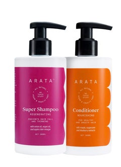 ARATA Arata Hair Fall Control Combo With Onion Oil, Argan Oil & Bhringraj || Power Of 5 In 1 Super Shampoo (300 Ml) And Conditioner || All-Natural & Cruelty-Free  - Image 1