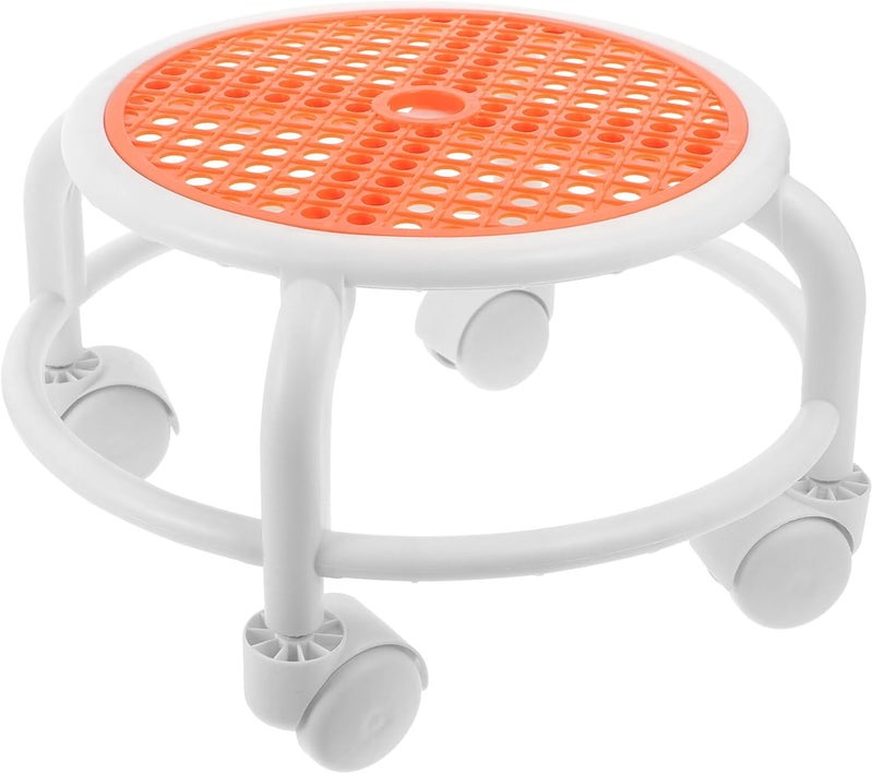Pedicure Rolling Stool with Swivel Wheels, Low Short Massage Stool, Orange Compact Salon Footrest Seat for Spa and Wellness Use - Image 1