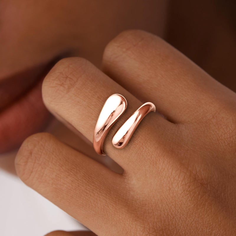 Poxtex Rose Gold Wedding Band Rings for Women Size 8, Adjustable Signet Stainless Steel Statement Rings, Rose Gold Jewelry - Image 3