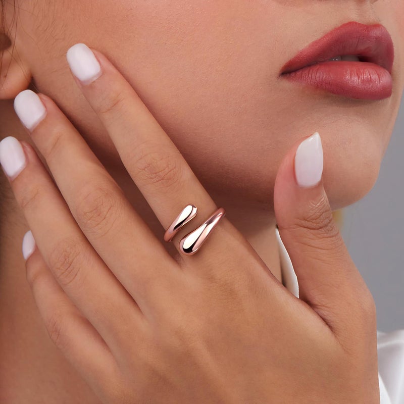 Poxtex Rose Gold Wedding Band Rings for Women Size 8, Adjustable Signet Stainless Steel Statement Rings, Rose Gold Jewelry - Image 2