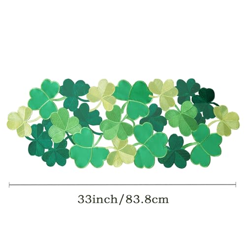 Joyfol Day St. Patrick’s Day Table Runner, Embroidered Irish Clover Dresser Scarf, Spring Green Shamrock Table Runners for Home Kitchen Dining Party Tabletop Decoration (14 x 33 Inch) - Image 2