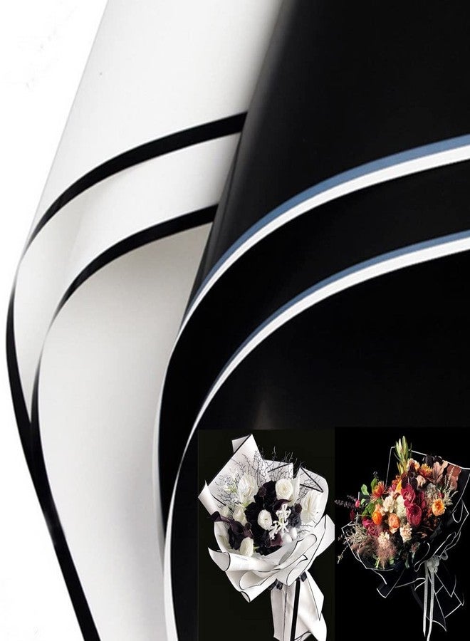 OUKEYI 40 Sheets black and white aristocratic border Flower Wrapping Paper ，Waterproof Thicken Florist Bouquet Packaging Paper， Gift or Gift Box Packaging Paper 22.8 x 22.8 inch(Dark Black + Porcelain White - Image 1