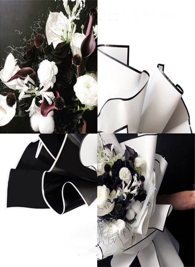 OUKEYI 40 Sheets black and white aristocratic border Flower Wrapping Paper ，Waterproof Thicken Florist Bouquet Packaging Paper， Gift or Gift Box Packaging Paper 22.8 x 22.8 inch(Dark Black + Porcelain White - Image 4