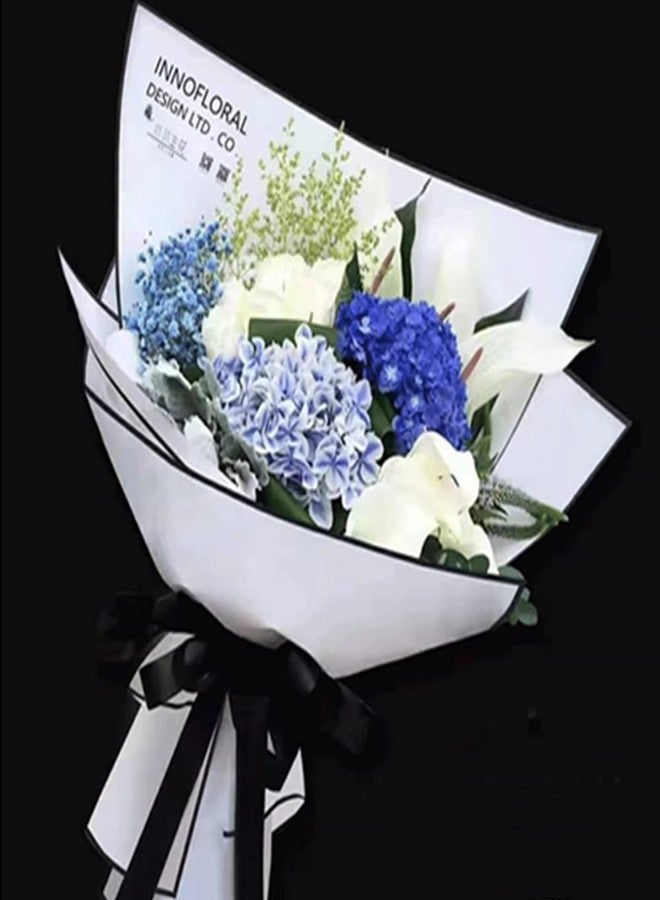 OUKEYI 40 Sheets black and white aristocratic border Flower Wrapping Paper ，Waterproof Thicken Florist Bouquet Packaging Paper， Gift or Gift Box Packaging Paper 22.8 x 22.8 inch(Dark Black + Porcelain White - Image 5