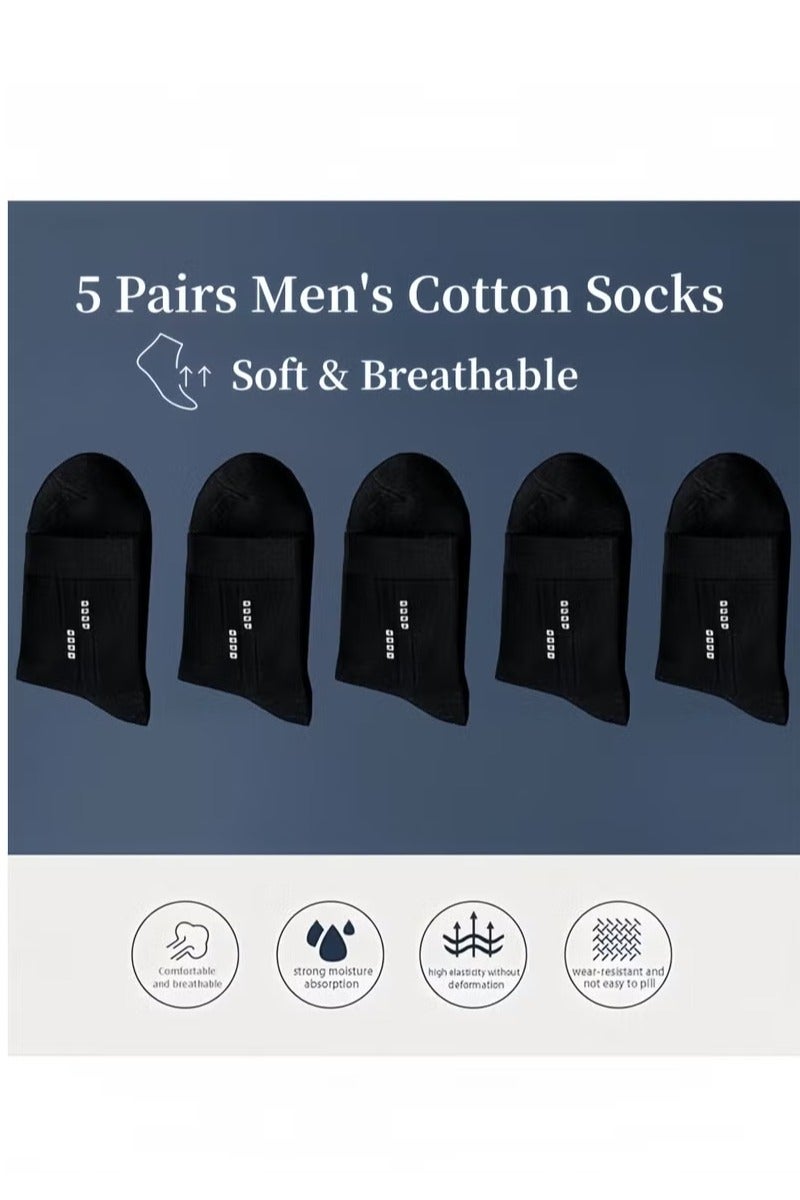 Geustos 5 Pairs Men's 100 % Cotton Crew Socks - Comfortable, Durable, Mid - Calf, Moisture - Image 2