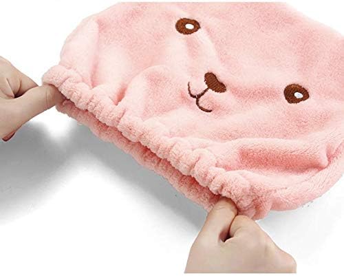 لاسوم قبعة شعر جافة ناعمة ماصة من Lassum، دب كرتوني لطيف، ألياف دقيقة فائقة النعومة للأطفال والكبار، غطاء رأس سريع الجفاف (وردي) - Image 2