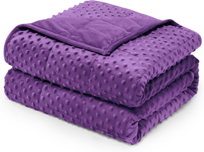 Wemore Minky Dot Weighted Blanket for Adults Queen Size 20 lbs, Soft Heavy Blanket for Stress Relief and Sleep Promotion, Breathable Blanket for All-Season with Glass Beads, Purple 60 x 80 inches - Image 1