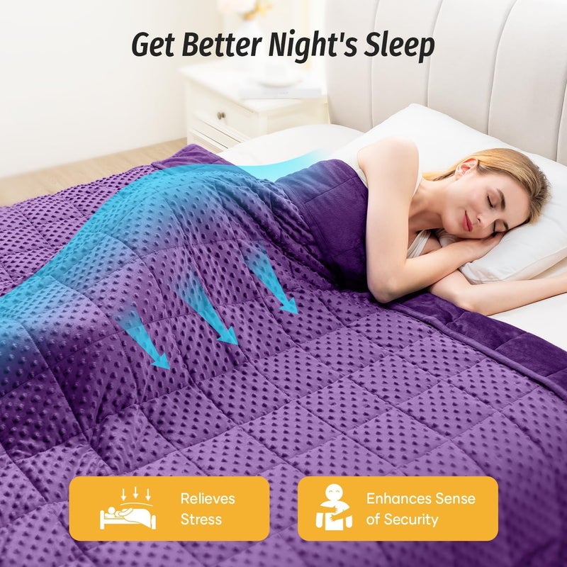 Wemore Minky Dot Weighted Blanket for Adults Queen Size 20 lbs, Soft Heavy Blanket for Stress Relief and Sleep Promotion, Breathable Blanket for All-Season with Glass Beads, Purple 60 x 80 inches - Image 4