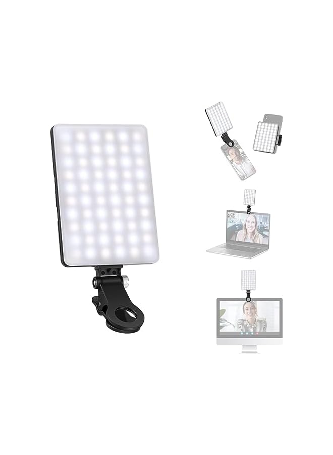 XICEN مصباح LED لصورة شخصية مع مشبك هاتف أمامي وخلفي، طاقة عالية 60 مصباح LED 2000 مللي أمبير في الساعة، قابل لإعادة الشحن، 3 أوضاع إضاءة، مصباح محمول بمشبك للهاتف والكمبيوتر اللوحي والكمبيوتر المحمول، مكالمات Zoom وTiktok Video Fill Light - Image 1