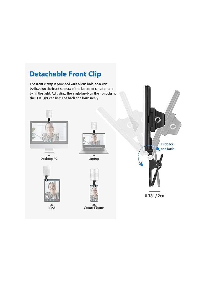 XICEN مصباح LED لصورة شخصية مع مشبك هاتف أمامي وخلفي، طاقة عالية 60 مصباح LED 2000 مللي أمبير في الساعة، قابل لإعادة الشحن، 3 أوضاع إضاءة، مصباح محمول بمشبك للهاتف والكمبيوتر اللوحي والكمبيوتر المحمول، مكالمات Zoom وTiktok Video Fill Light - Image 4