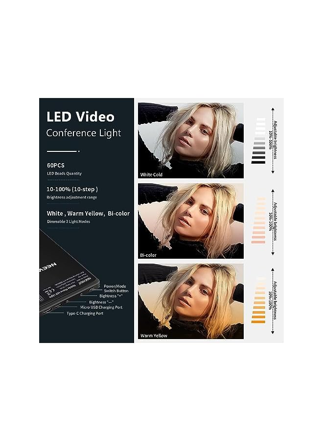 XICEN مصباح LED لصورة شخصية مع مشبك هاتف أمامي وخلفي، طاقة عالية 60 مصباح LED 2000 مللي أمبير في الساعة، قابل لإعادة الشحن، 3 أوضاع إضاءة، مصباح محمول بمشبك للهاتف والكمبيوتر اللوحي والكمبيوتر المحمول، مكالمات Zoom وTiktok Video Fill Light - Image 3