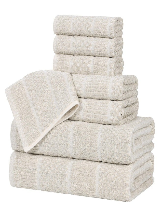Superior Naples Viscose Cotton Blend Medium Weight Towels, for Bathroom, Shower, Spa, Plush, Quick Dry, Ultra-Soft Towels, Bath Essentials, Ribbed Design, 8 Piece Assorted Towel Set, Beige - Image 2