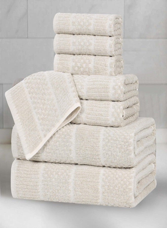 Superior Naples Viscose Cotton Blend Medium Weight Towels, for Bathroom, Shower, Spa, Plush, Quick Dry, Ultra-Soft Towels, Bath Essentials, Ribbed Design, 8 Piece Assorted Towel Set, Beige - Image 1