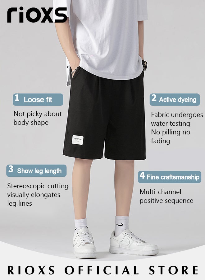 RIOXS Men's Casual Shorts,Cool Ice Silk Drawstring Shorts For Men Teens,Loose Leg Knee-high Shorts,Stretch Summer Beach Shorts For Sports Running Basketball Or Daily Wear  - Image 4