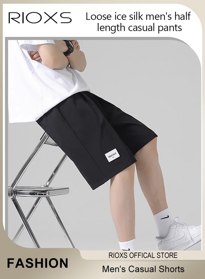 RIOXS Men's Casual Shorts,Cool Ice Silk Drawstring Shorts For Men Teens,Loose Leg Knee-high Shorts,Stretch Summer Beach Shorts For Sports Running Basketball Or Daily Wear  - Image 2